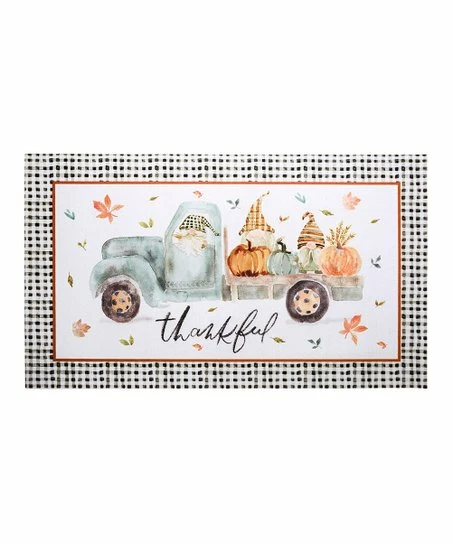 Hot Sale ❤️ Primitives By Kathy White & Black 'Thankful' Harvest Truck Rug ❤️