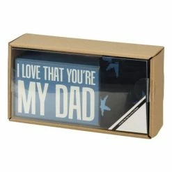 New 😀 Primitives By Kathy Blue & White 'I Love That You're My Dad' Box Sign Set - Adult 😉