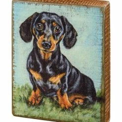 Outlet 🥰 Primitives By Kathy Blue & Brown Dachshund Block Sign ⭐