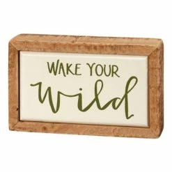 New 🥰 Primitives By Kathy Beige & Green 'Wake Your Wild' Box Sign 🎉