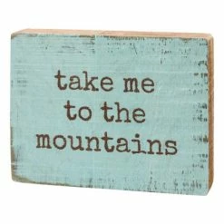 Promo 😀 Primitives By Kathy Light Blue & Brown 'Take Me To The Mountains' Box Sign 🤩