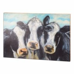 New ✔️ Primitives By Kathy Black & White Three Cows Box Sign ✔️
