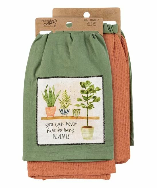 Best deal π Primitives By Kathy Sage Green & Orange 'Never Have Too Many Plants' Tea Towel Set π - Image 2