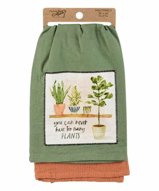 Best deal π Primitives By Kathy Sage Green & Orange 'Never Have Too Many Plants' Tea Towel Set π