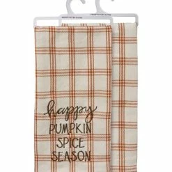 Deals 😍 Primitives By Kathy Orange & Cream Plaid 'Pumpkin Spice Season' Dish-Towel Set 🛒