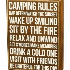 New 🧨 Primitives By Kathy Brown & White 'Camping Rules' Box Sign 😀