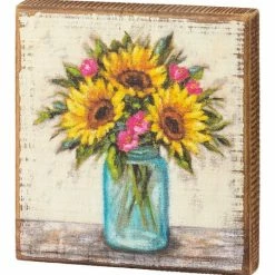 Promo 😀 Primitives By Kathy Sunflowers Block Sign 🌟