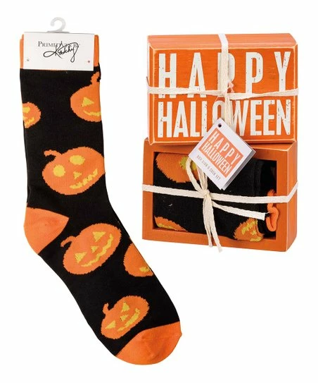 Best deal 𧨠Primitives By Kathy Orange & Black 'Happy π Halloween' Box Sign & 𧦠Socks - Adult π