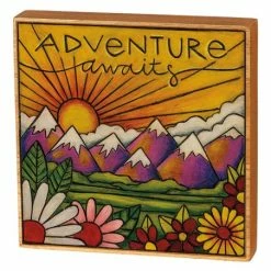 Flash Sale ⌛ Primitives By Kathy Yellow & Red 'Adventure Awaits' Mountains Block Sign 🥰