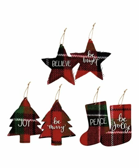 Flash Sale π Primitives By Kathy Red & Green Plaid 'Believe' Ornament Set π
