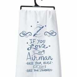 Top 10 🥰 Primitives By Kathy White & Blue 'If You Love An Airman, Raise Your Glass' Dish Towel ⭐