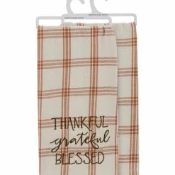 Outlet ❤️ Primitives By Kathy White & Orange Plaid 'Blessed' Dish Towel - Set Of Two 🧨