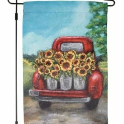 Best Sale 🎁 Primitives By Kathy Red & Yellow Sunflower Truck Outdoor Flag 🧨