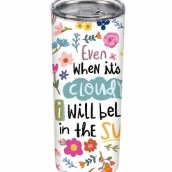 Brand new ✔️ Primitives By Kathy Pink & Blue Floral 'Believe' Coffee Tumbler 🔔