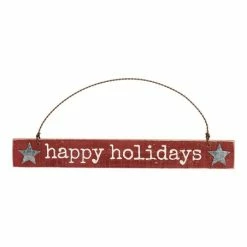 Brand new 🌟 Primitives By Kathy Red Happy Holidays Wood-Slat Sign Ornament 😉