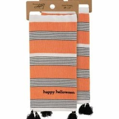 Best Sale ✨ Primitives By Kathy Orange Stripe 'Happy 🎃 Halloween' Tassel-Detail Dish Towel ✔️