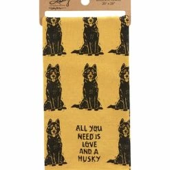Brand new ❤️ Primitives By Kathy Yellow 'All You Need Is Love & A Husky' Dish Towel 👏