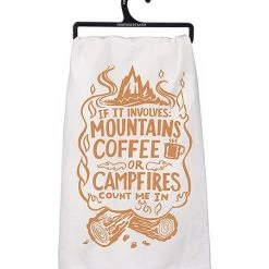 New 😀 Primitives By Kathy White & Brown 'Coffee Or Campfires' Dish Towel 🎉