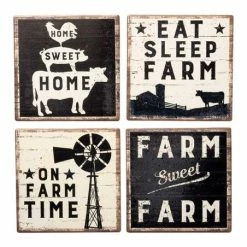 Budget 🔔 Primitives By Kathy 'Home Sweet Home' Farm Coaster Set 😀