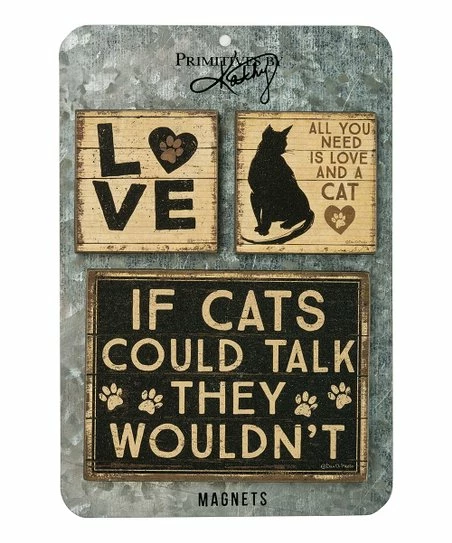 New 𧨠Primitives By Kathy Wood 'All You Need Is Love And A Cat' Magnet - Set Of Three β
