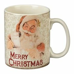 Coupon 😀 Primitives By Kathy Off-White & Red 'Merry 🎄 Christmas' Retro Santa Mug ✔️