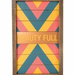 Best Sale ⭐ Primitives By Kathy Yellow & Coral 'Beauty Full' Chevron Inset Slat Box Sign 😀