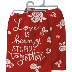 Best Sale ✔️ Primitives By Kathy Red & White 'Being Stupid Together' Dish Towel - Set Of Two ⌛