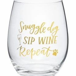 Buy 😍 Primitives By Kathy Clear & Goldtone 'Dog Sip Wine' Wine Glass ❤️