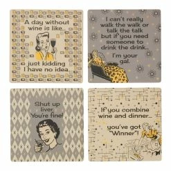 Brand new 👏 Primitives By Kathy Beige & Gray 'Wine' Coaster - Set Of Four 🎁