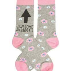 Best Sale ❤️ Primitives By Kathy Pink & Tan Floral Arrow 'Awesome Bachelorette' 🧦 Socks - Adult 👍