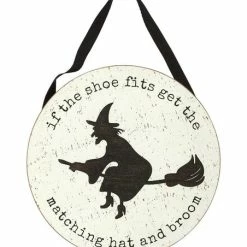 Wholesale 😀 Primitives By Kathy White & Black Witch 'If The 👟 Shoe Fits Get The Matching Hat & Broom' Wall Décor 🎉