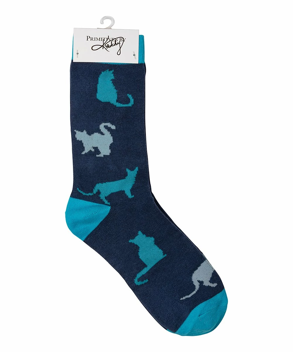 Best deal β Primitives By Kathy Blue Cat 𧦠Socks & 'Want All The Cats' Box Sign - Adult π₯ - Image 2