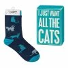 Best deal ⭐ Primitives By Kathy Blue Cat 🧦 Socks & 'Want All The Cats' Box Sign - Adult 🔥