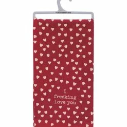 Outlet ⭐ Primitives By Kathy Red & White Heart 'Freaking Love You' Dish Towel 🛒
