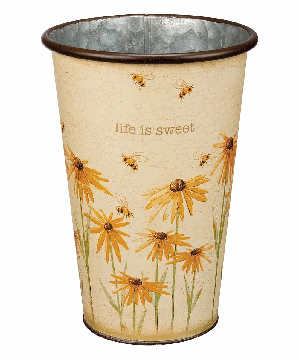Best deal π Primitives By Kathy Yellow Floral Bee 'Life Is Sweet' Storage Bucket - Set Of Two β€οΈ - Image 3