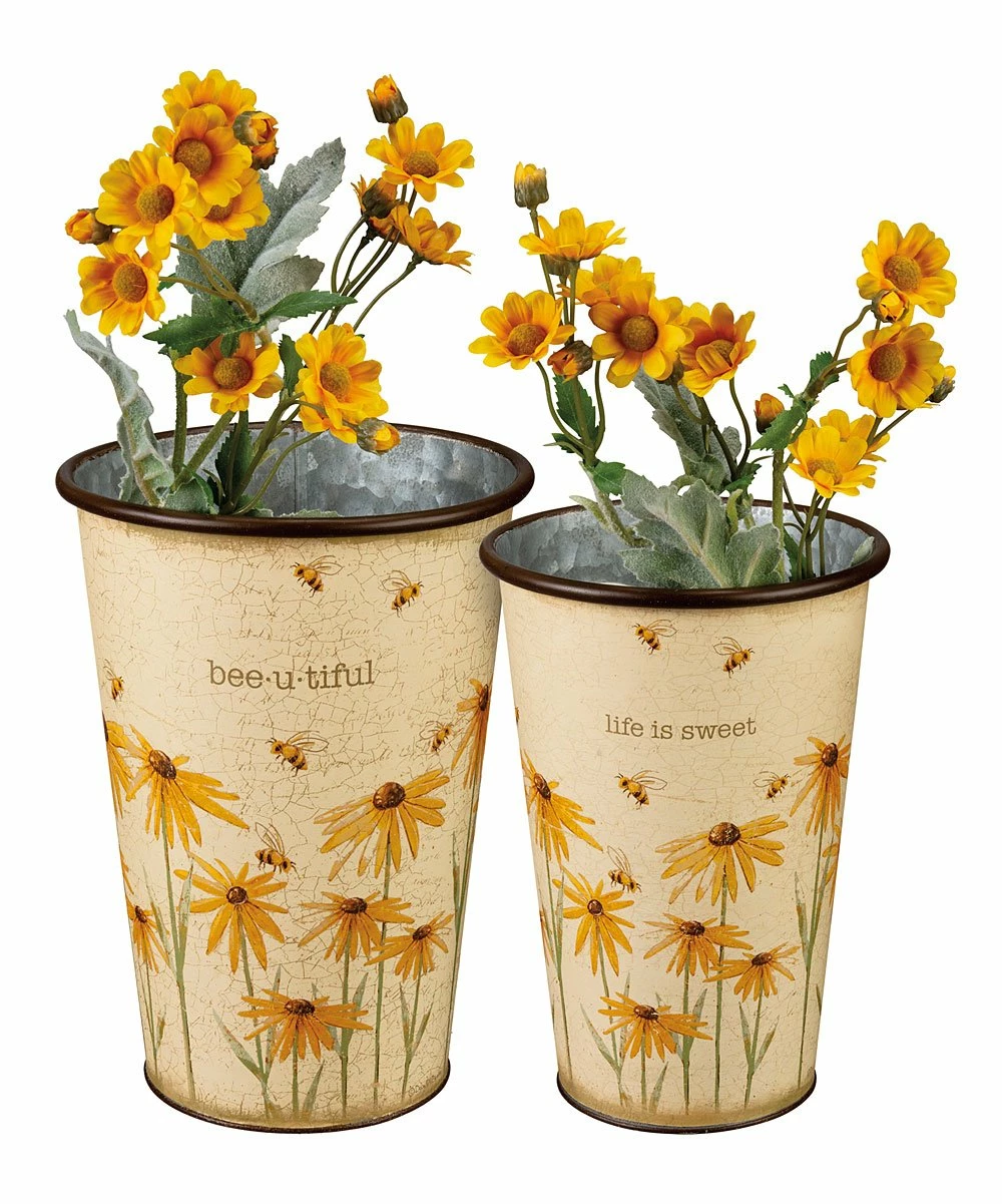 Best deal π Primitives By Kathy Yellow Floral Bee 'Life Is Sweet' Storage Bucket - Set Of Two β€οΈ