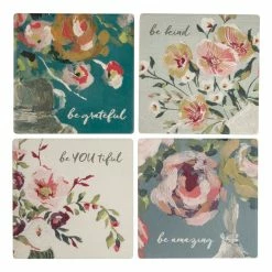 Best Sale 🛒 Primitives By Kathy Green 'Be Grateful' Floral Coaster - Set Of Four 👍