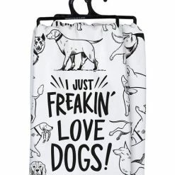 Promo ❤️ Primitives By Kathy White & Black 'I Just Freakin' Love 🐶 Dogs' Pups Dish Towel 🛒