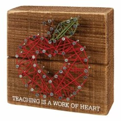 Deals ⌛ Primitives By Kathy Brown & Red 'Teaching Is A Work Of Heart' String Art Box Sign 😉