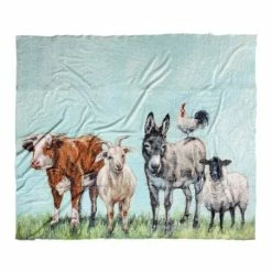 Brand new 🛒 Primitives By Kathy Blue & Green Farm Family Animal Throw 😀