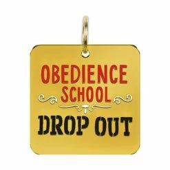 New ❤️ Primitives By Kathy Yellow 'Obedience School Drop Out' Pet Tag ✨