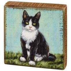 Best Pirce 😉 Primitives By Kathy Brown & Blue Tuxedo Cat Wooden Block Sign 🤩