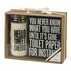 Flash Sale 🥰 Primitives By Kathy Black 'Toilet Paper' Block Sign & White 'Sweet Cheeks' Candle 👍