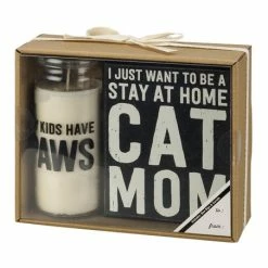 Flash Sale 🎉 Primitives By Kathy Black 'Cat Mom' Block Sign & White 'My Kids Have Paws' Candle 🎉