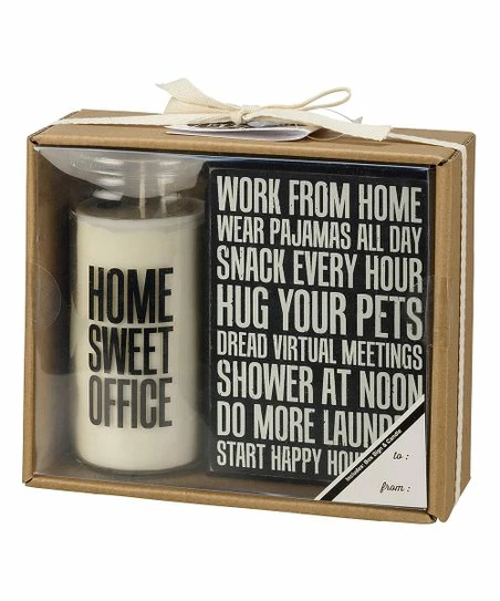 Flash Sale π Primitives By Kathy Black & White 'Work From Home' Box Sign & Jar Candle β