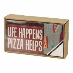 Flash Sale 👏 Primitives By Kathy Red & Gray 'Life Happens Pizza Helps' Box Sign & 🧦 Socks - Adult 🥰