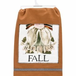 Brand new 🎁 Primitives By Kathy Brown & White 'Hello Fall' Gnome Dish Towel 🤩